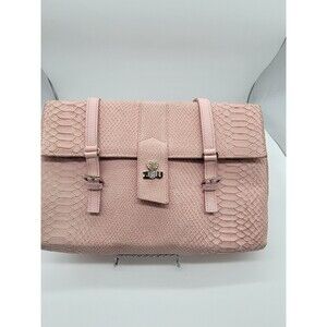 Helle by Romu's Shoulder Pink Snakeskin Purse with Rhinestone Embellishment